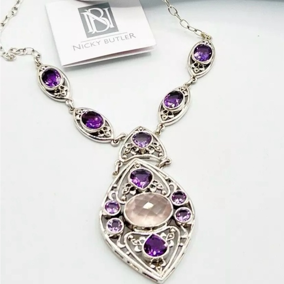 🌟NICKY BUTLER 925 Sterling Silver Rose Quartz Celtic Knot Necklace Brand… - Picture 3 of 12